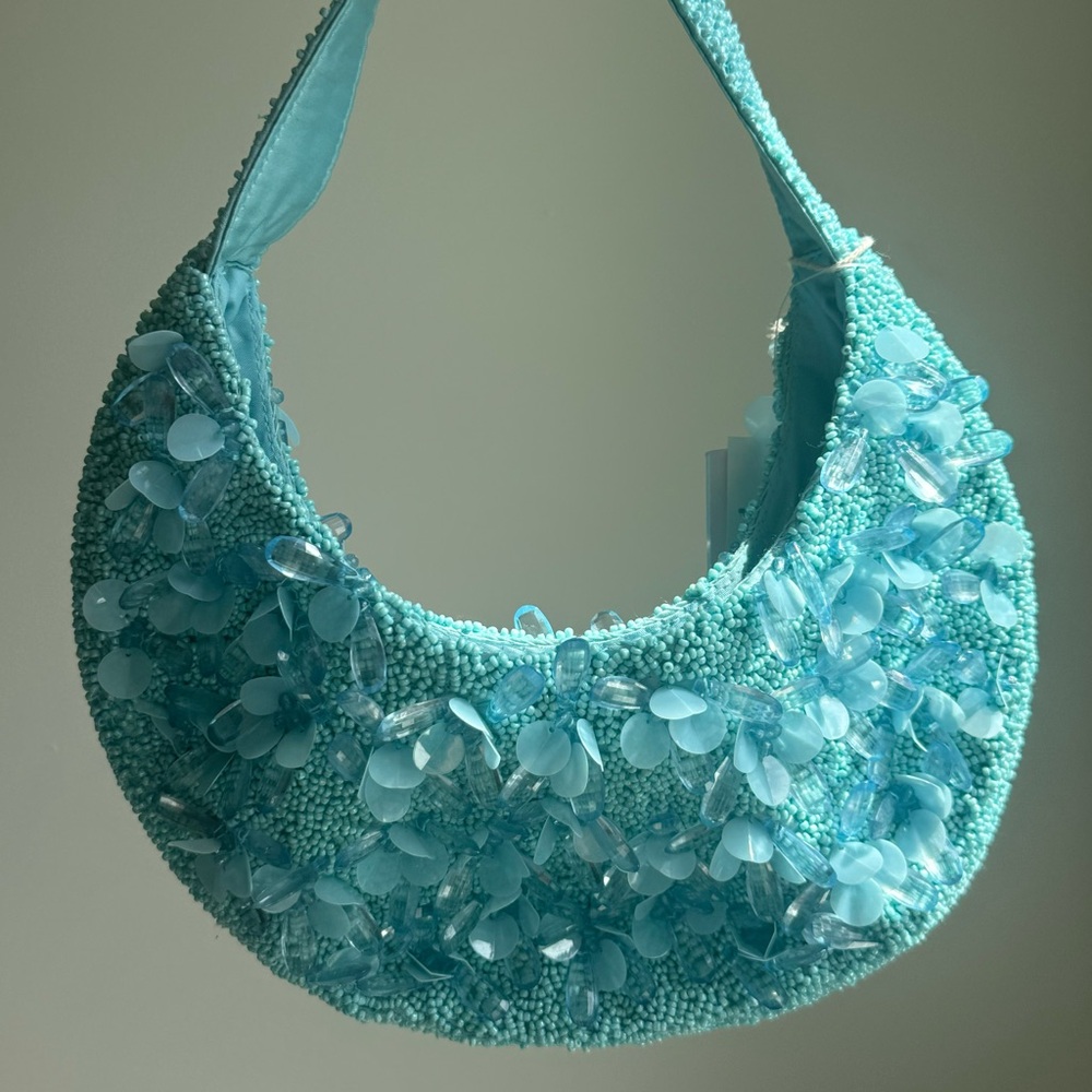NWT Viral Beaded Crystal Turquoise Round Hobo Shoulder Bag